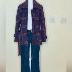 MODA International Plaid Wool Pea Coat Jacket, Vintage. Sz Small
